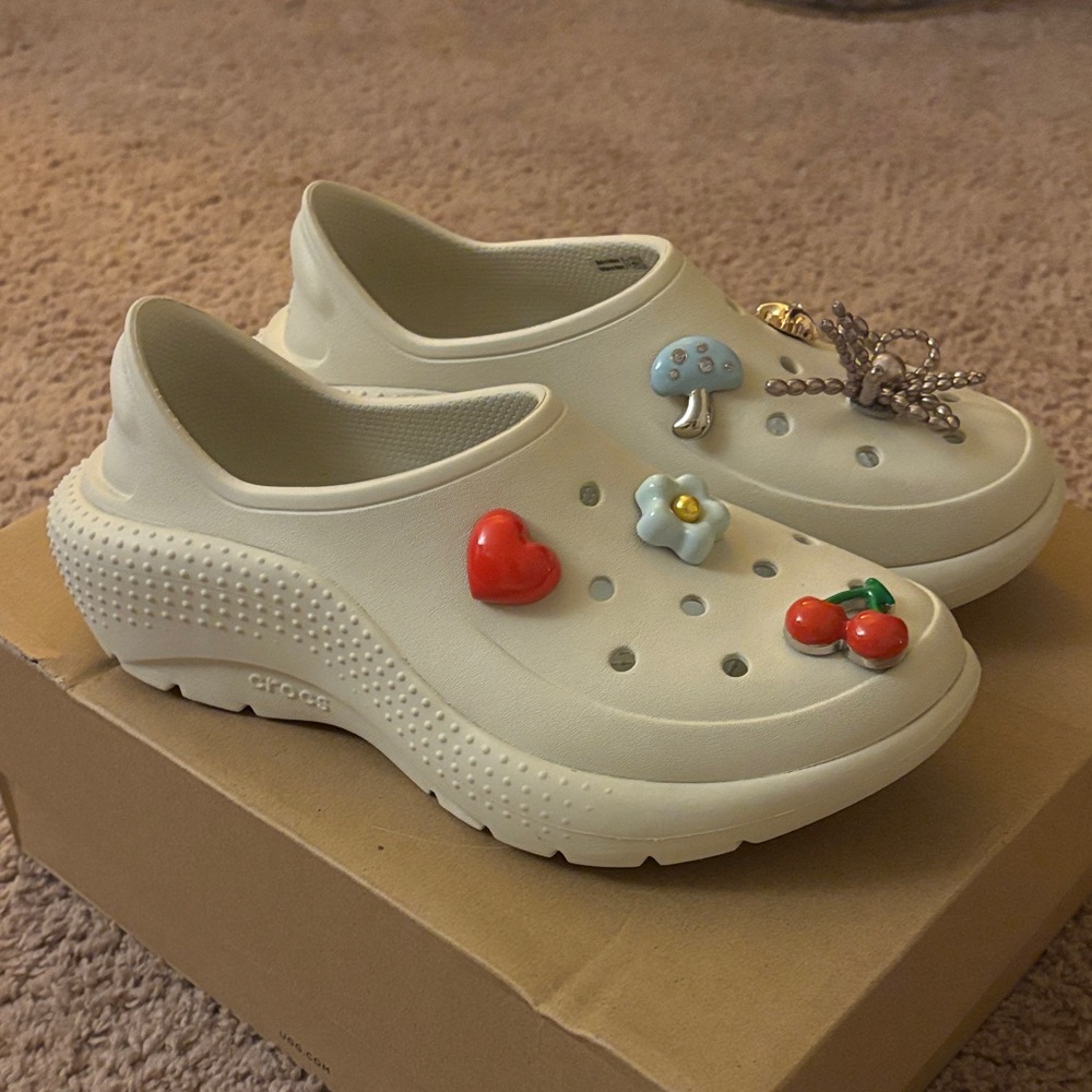 CROCS Cream Clogs with Fun Charms
